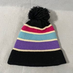 Vintage Hermans Winter Ski Hat Pom Pom Beanie Knit Cap 100% Wool Striped